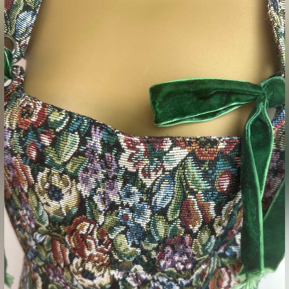 Dolls Kill Floral Tapestry Mini Dress with Green Velvet Ties - Picture 10 of 16